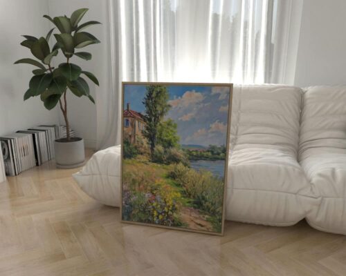 ⁦תמונה לפינת אוכל בסגנון ציור וינטג' שביל לבית כפרי⁩ – תמונה ⁦3⁩