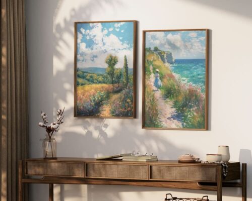 ⁦תמונה לפינת אוכל בסגנון ציור וינטג' שביל בחורשה פורחת⁩ – תמונה ⁦4⁩