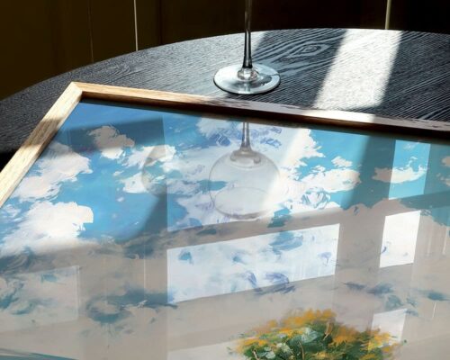 ⁦תמונה לפינת אוכל בסגנון ציור וינטג' שביל בחורשה פורחת⁩ – תמונה ⁦5⁩