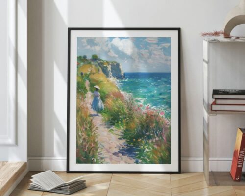 ⁦תמונה לפינת אוכל בסגנון ציור וינטג' אישה בשדה פורח⁩ – תמונה ⁦2⁩