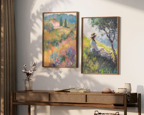 ⁦תמונה לפינת אוכל בסגנון ציור וינטג' אישה מתחת לעץ⁩ – תמונה ⁦4⁩