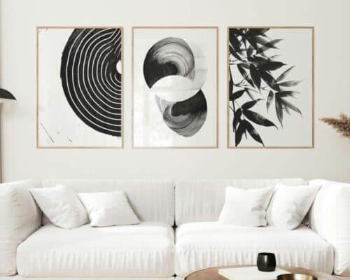 ⁦סט 3 תמונות לסלון מעל הספה מיניליסטי שחור לבן⁩ – תמונה ⁦3⁩