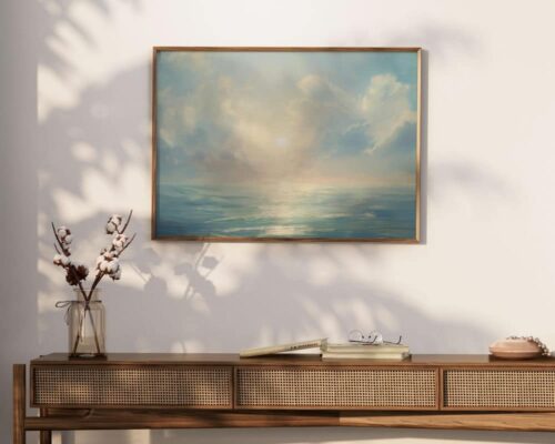 ⁦תמונה מעל הספה בסגנון ציור וינטג' זריחה בים שקט⁩ – תמונה ⁦4⁩