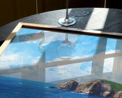 ⁦תמונה מעל הספה בסגנון ציור וינטג' צוק וחוף ים⁩ – תמונה ⁦5⁩