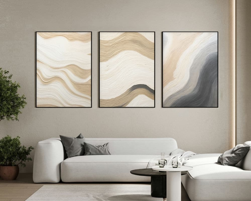 סט 3 תמונות רגועות לסלון קווים בסגנון מינימליסטי