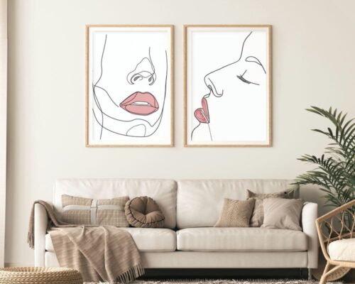 ⁦סט 2 תמונות לסלון בסגנון מינימליסטי קווי פני אישה⁩ – תמונה ⁦2⁩