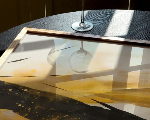 ⁦סט 3 תמונות של פיצוץ בזהב ושחור לסלון בסגנון אבסטרקט⁩ – תמונה ⁦4⁩