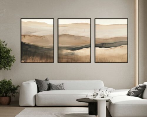 סט 3 תמונות של רכס הרים במדבר לסלון בסגנון מינימליסטי