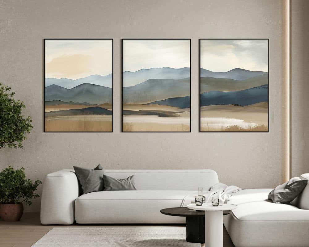 סט 3 תמונות של הרים מדבריים לסלון בסגנון מינימליסטי