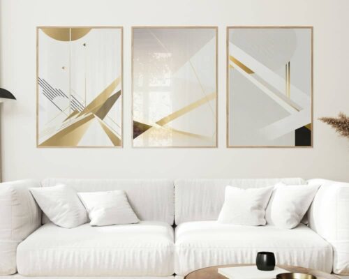 ⁦סט 3 תמונות של קווים בזהב לסלון בסגנון מינימליסטי⁩ – תמונה ⁦2⁩
