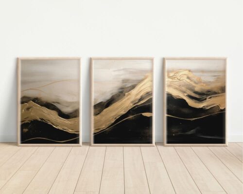 ⁦סט 3 תמונות לסלון זהב בין שחור ולבן בסגנון מינימליסטי⁩ – תמונה ⁦4⁩