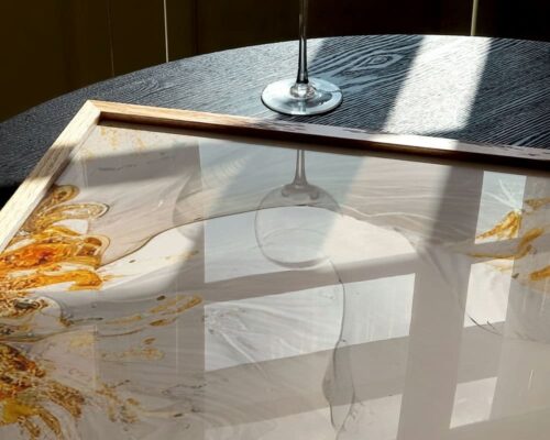 ⁦סט 3 תמונות לסלון פרח זהב ולבן בסגנון מינימליסטי⁩ – תמונה ⁦6⁩