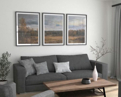 ⁦סט 3 תמונות לסלון בסגנון וינטג' נוף יער בסתיו⁩ – תמונה ⁦3⁩